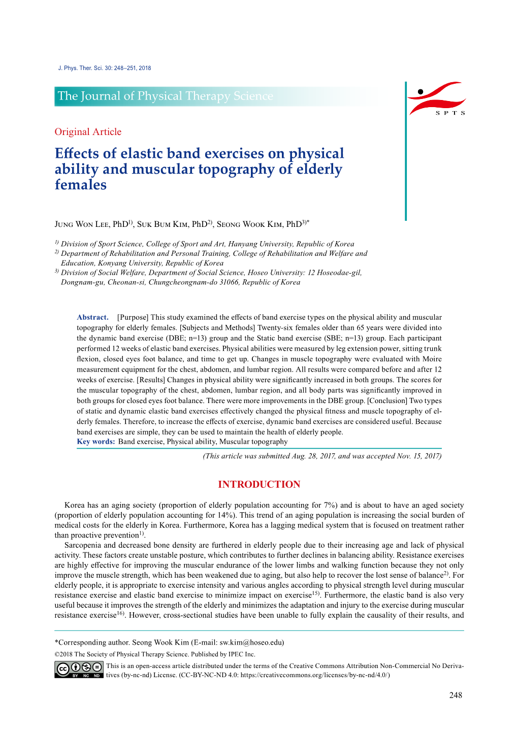 Effects of Elastic Band Exercises on Physical Ability and Muscular Topography of Elderly Females