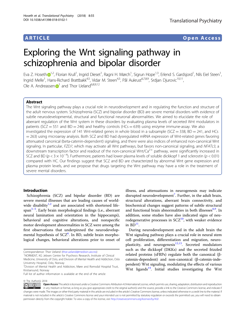 Exploring the Wnt Signaling Pathway in Schizophrenia and Bipolar Disorder Eva Z