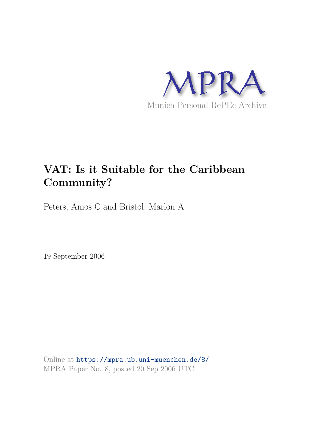 Value Added Tax: Is It Suitable for the Caribbean Community