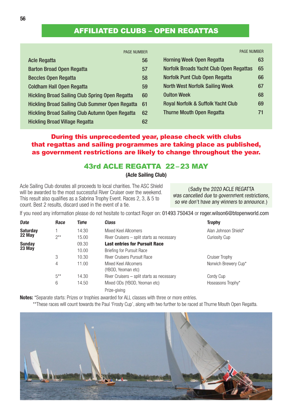 AFFILIATED CLUBS – OPEN REGATTAS 43Rd ACLE REGATTA 22