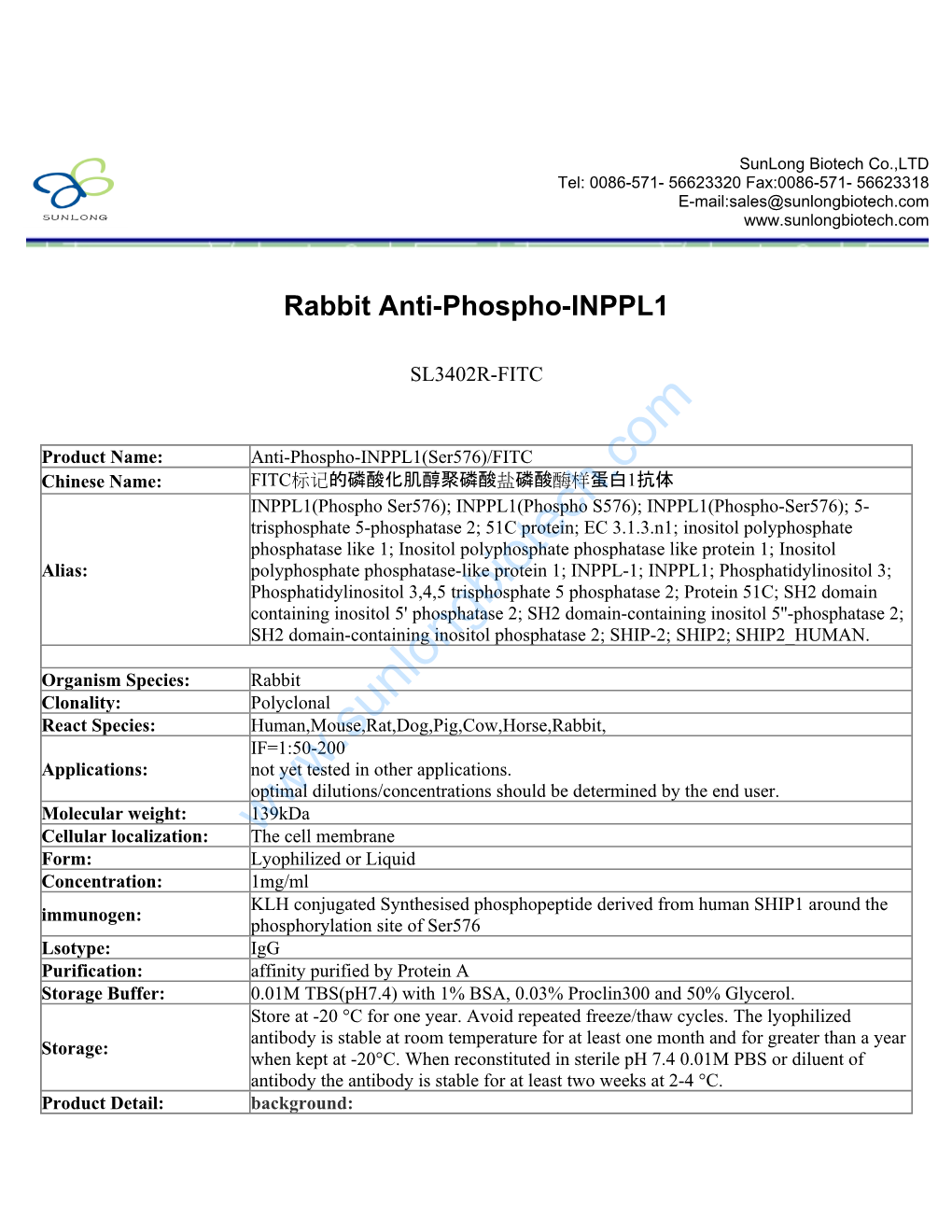 Rabbit Anti-Phospho-INPPL1-SL3402R-FITC