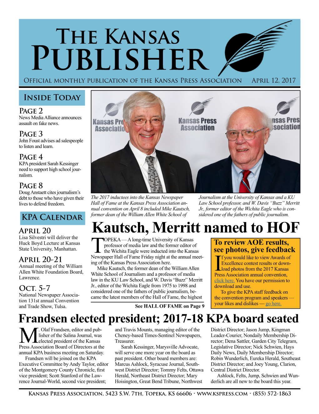 Kansas Publisher Official Monthly Publication of the Kansas Press Association April 12, 2017