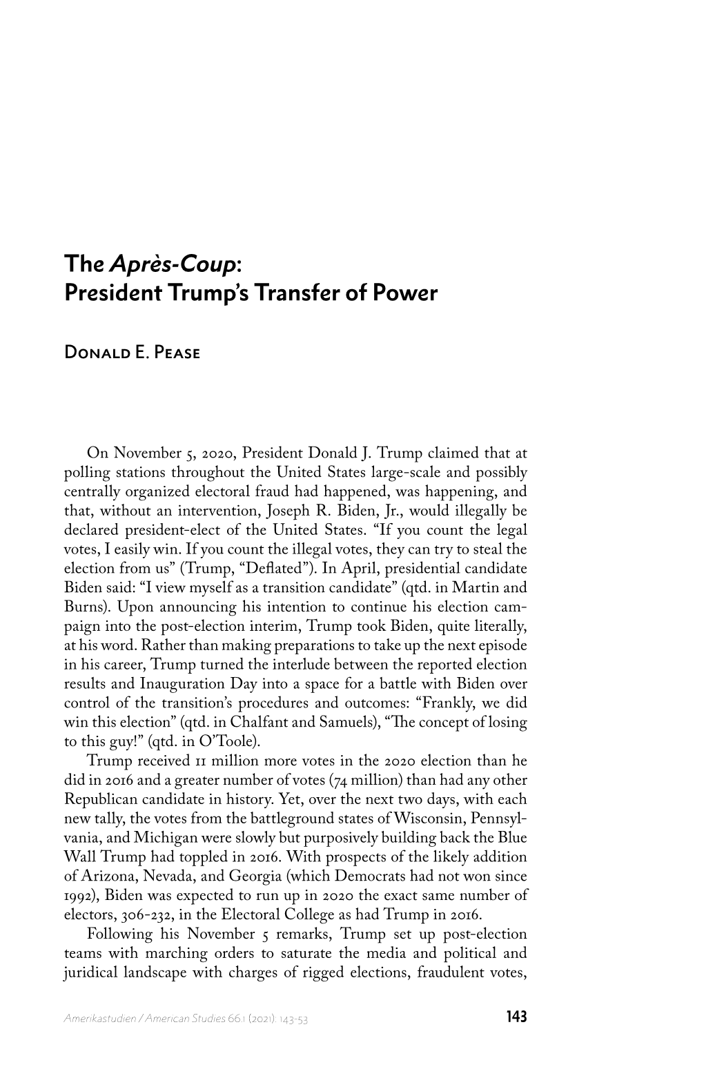 The Après-Coup: President Trump's Transfer of Power