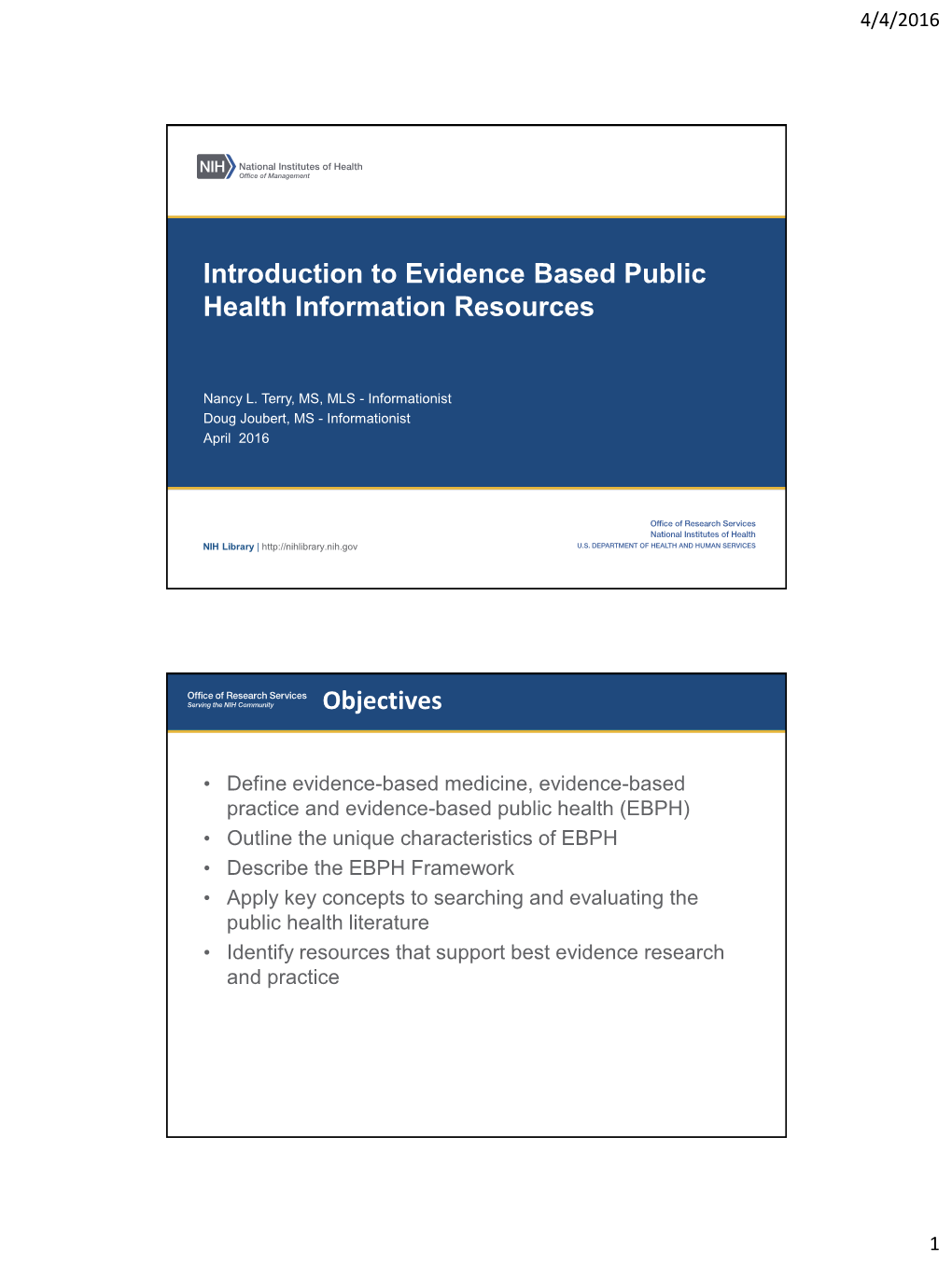 Introduction to Evidence Based Public Health Information Resources