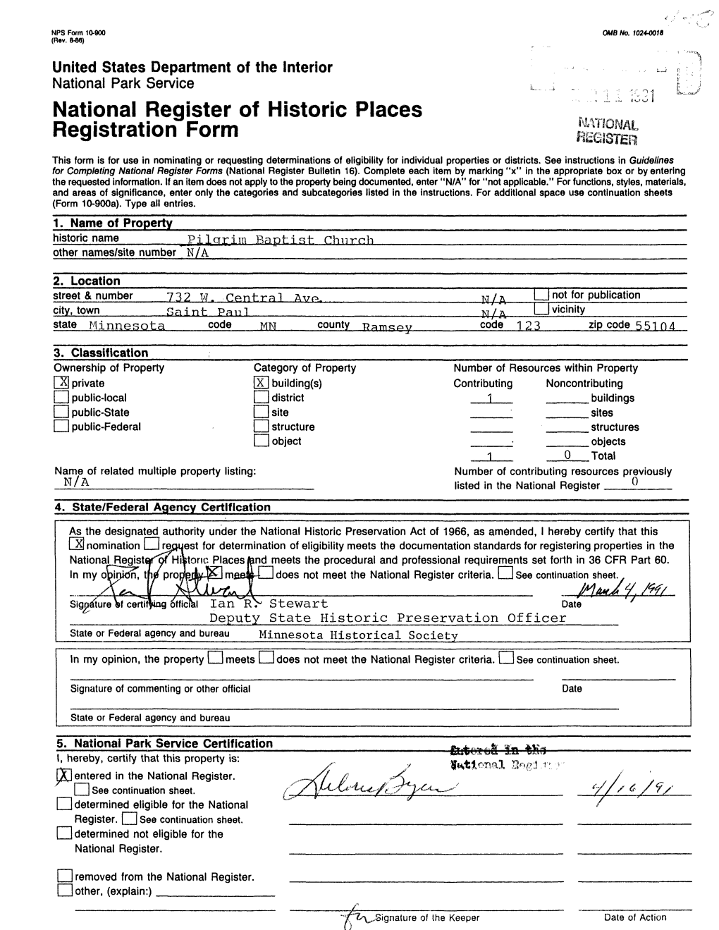 National Register of Historic Places Continuation Sheet Pilgrim Baptist Church/ St