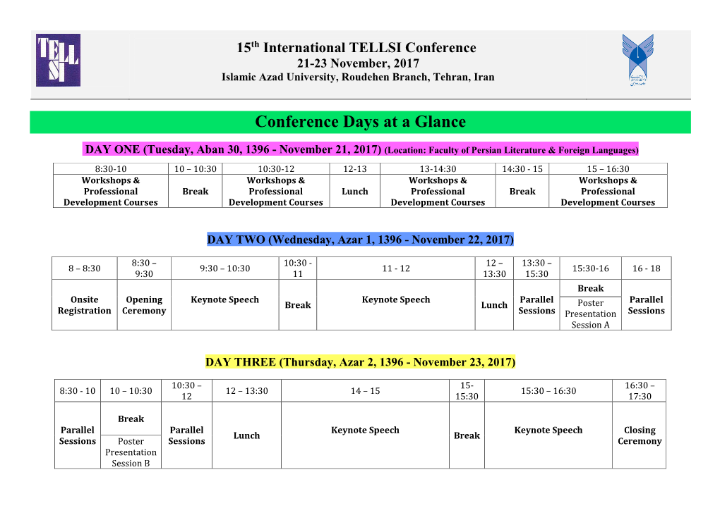 Conference Days at a Glance