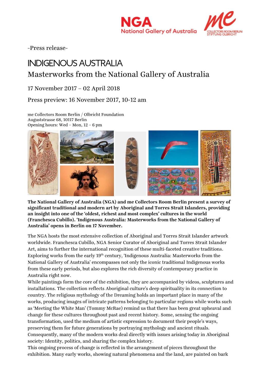 06.11.2017, Press Release, Indigenous Australia: Masterworks