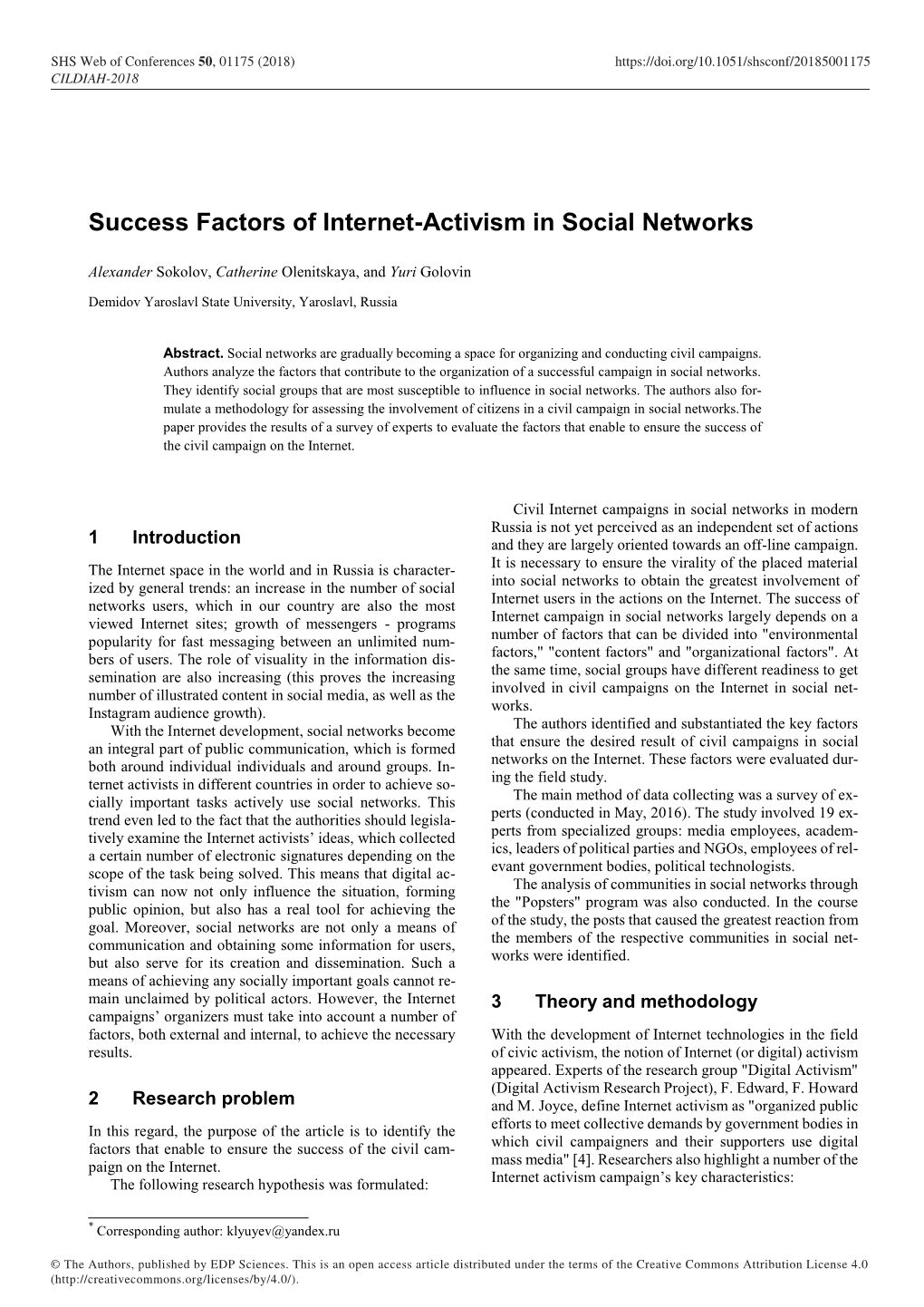 Success Factors of Internet-Activism in Social Networks