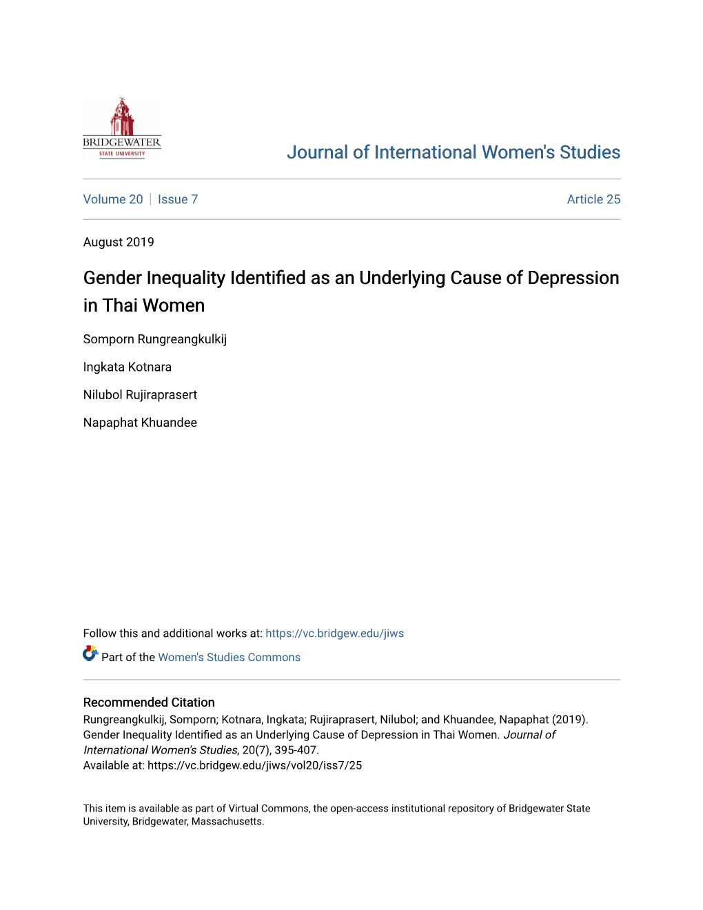 Gender Inequality Identified As an Underlying Cause of Depression in Thai Women