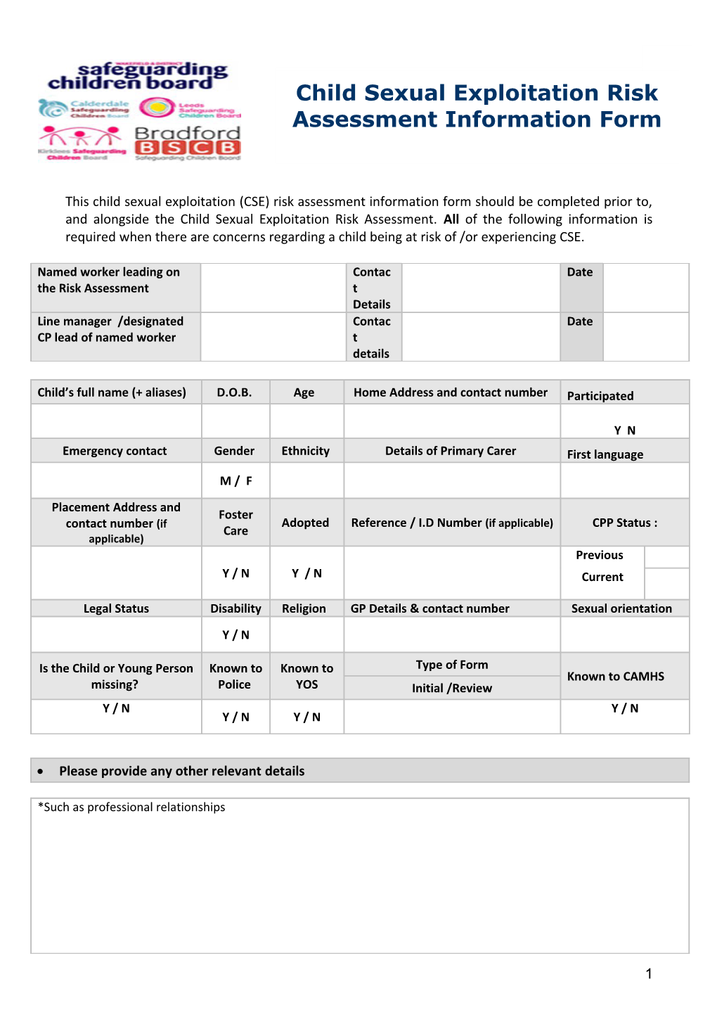 Child Sexual Exploitation Risk Assessment