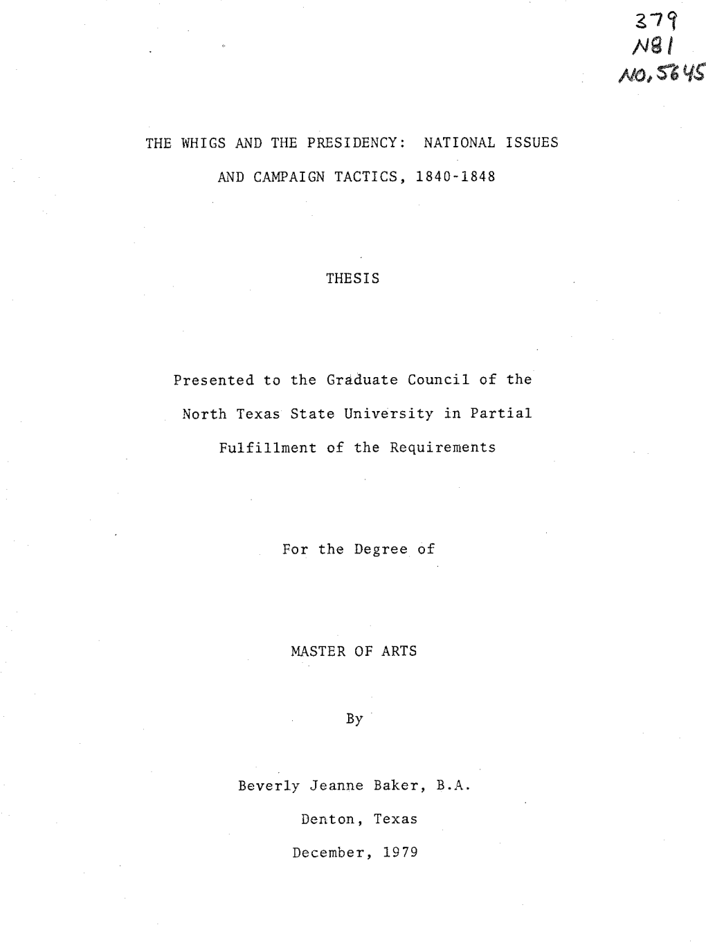 The Whigs and the Presidency: National Issues