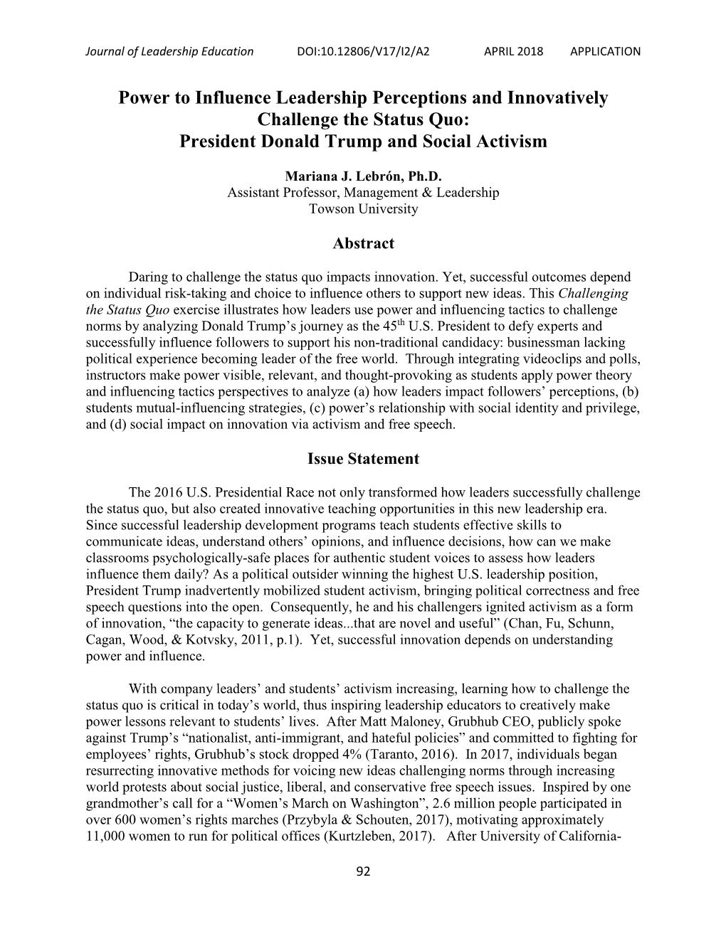 President Donald Trump and Social Activism