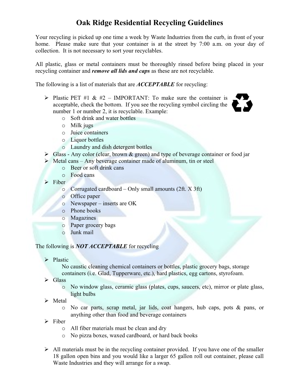Oakridge Residential Recycling Guidelines