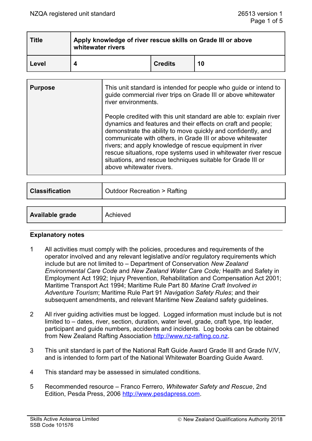 26513 Apply Knowledge of River Rescue Skills on Grade III Or Above Whitewater Rivers