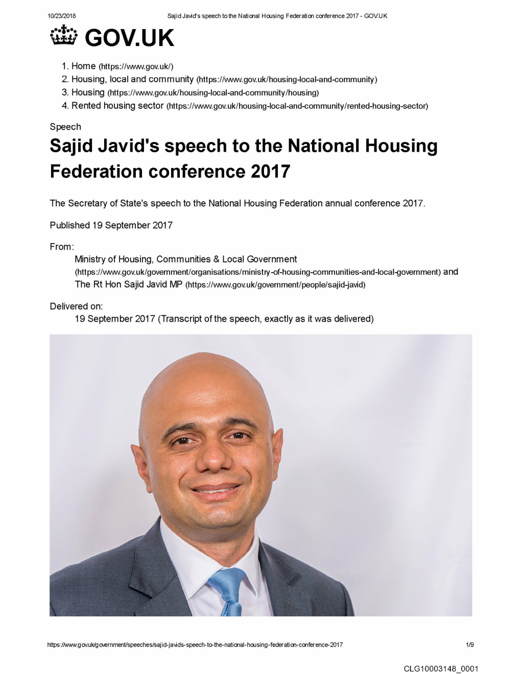 45. the Secretary of State Sajid Javid Announcement of a Green Paper on Social Housing In