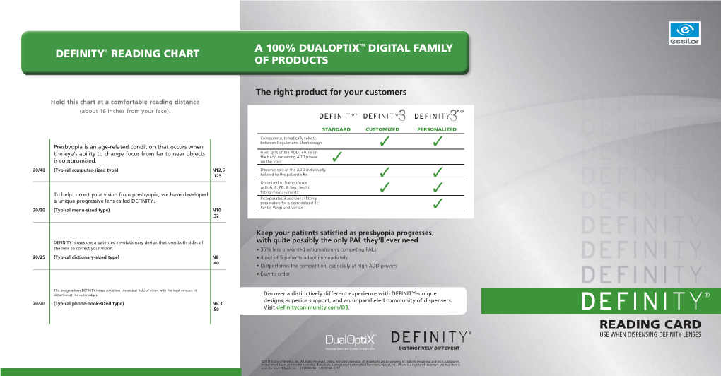 Definity D3 Reading Card