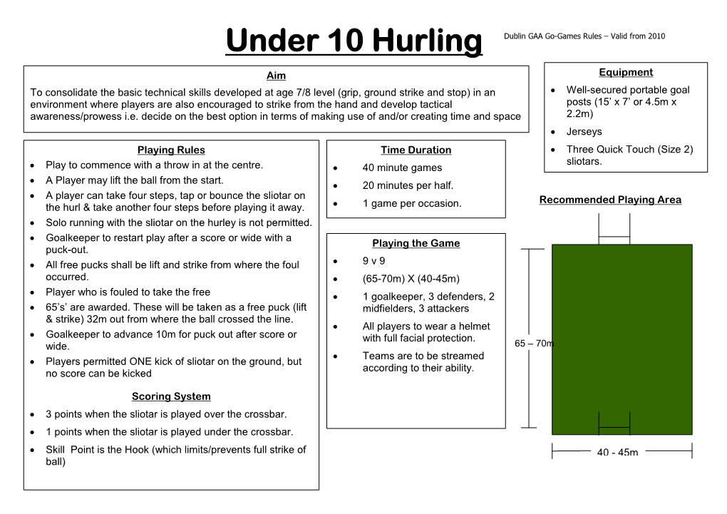 U10 Hurling Rules