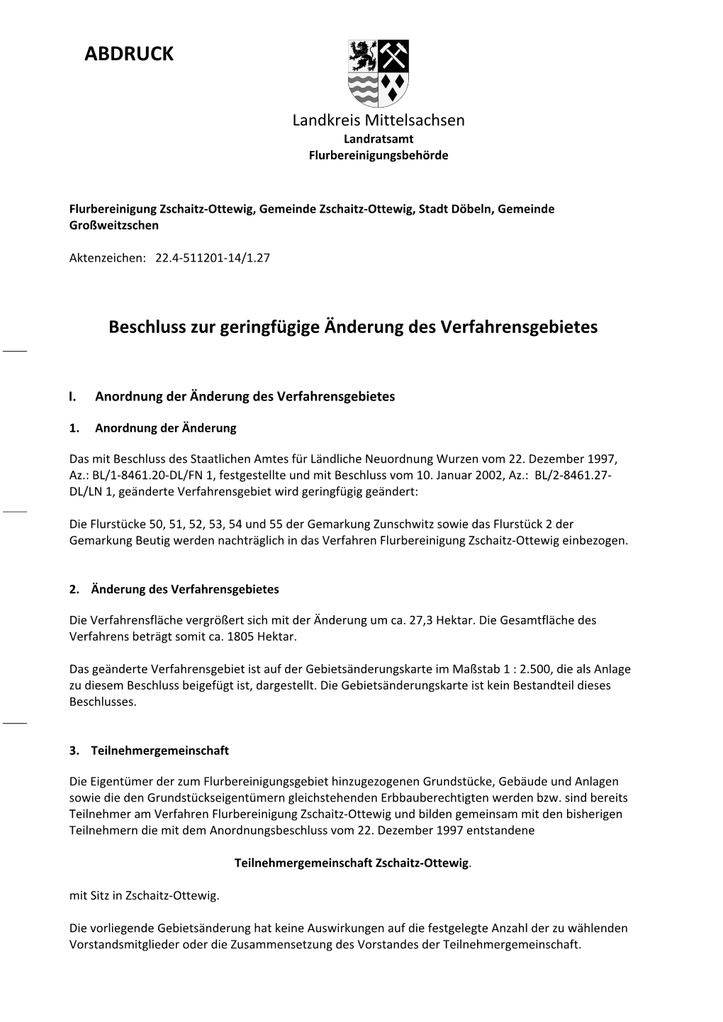 Beschluss Gebietsänderung TG Zschaitz-Ottewig