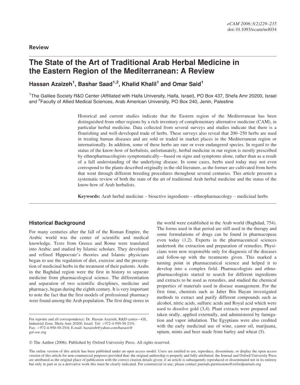 The State of the Art of Traditional Arab Herbal Medicine in the Eastern Region of the Mediterranean: a Review