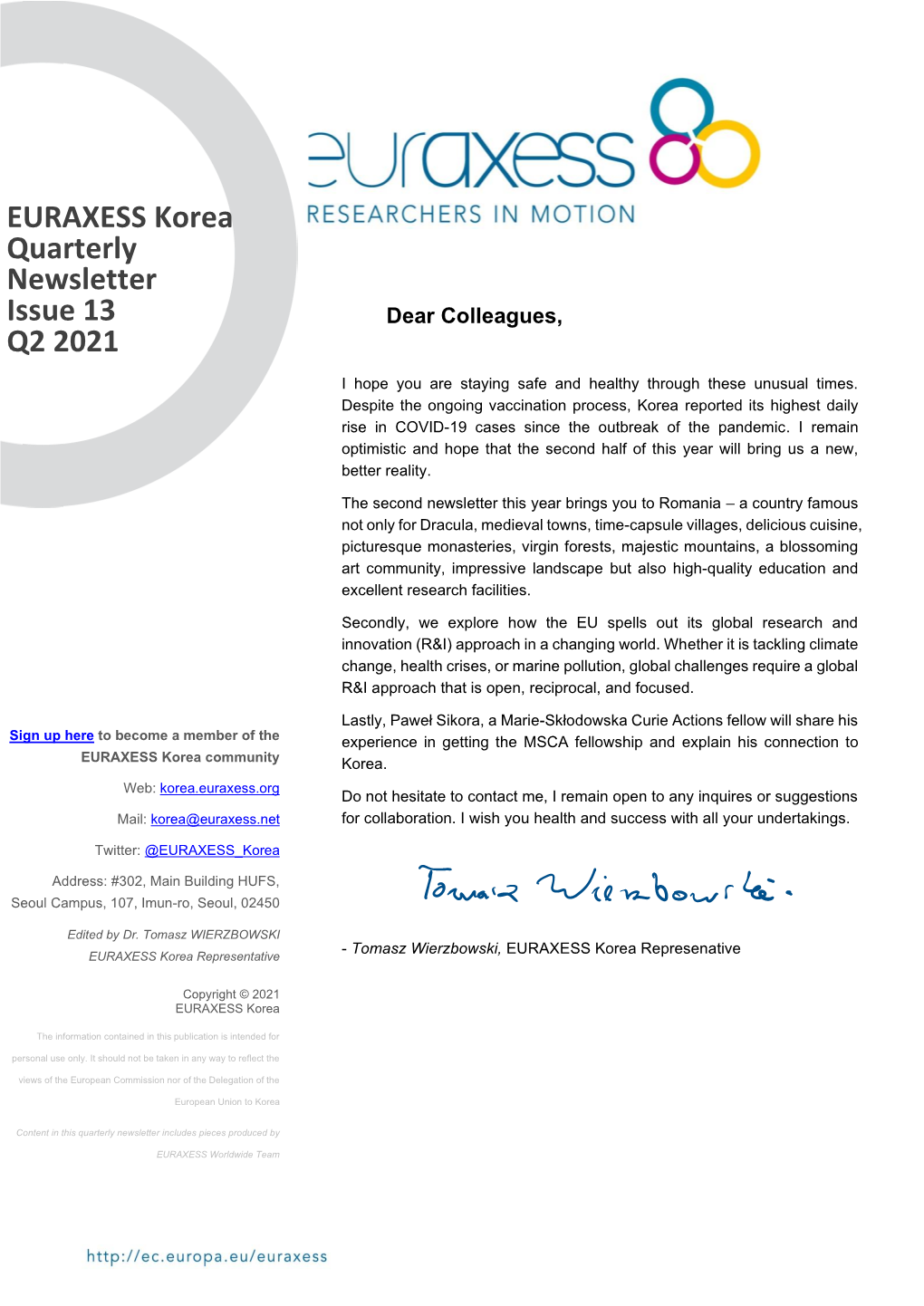 EURAXESS Korea QNL 13 Q2-2021