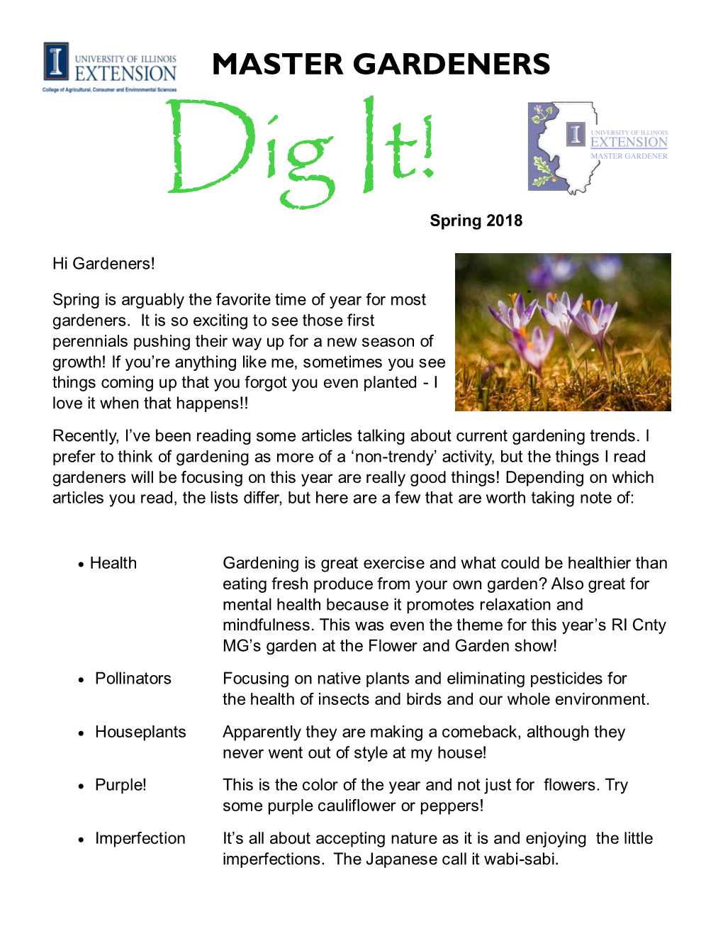 MASTER GARDENERS Dig It! Spring 2018