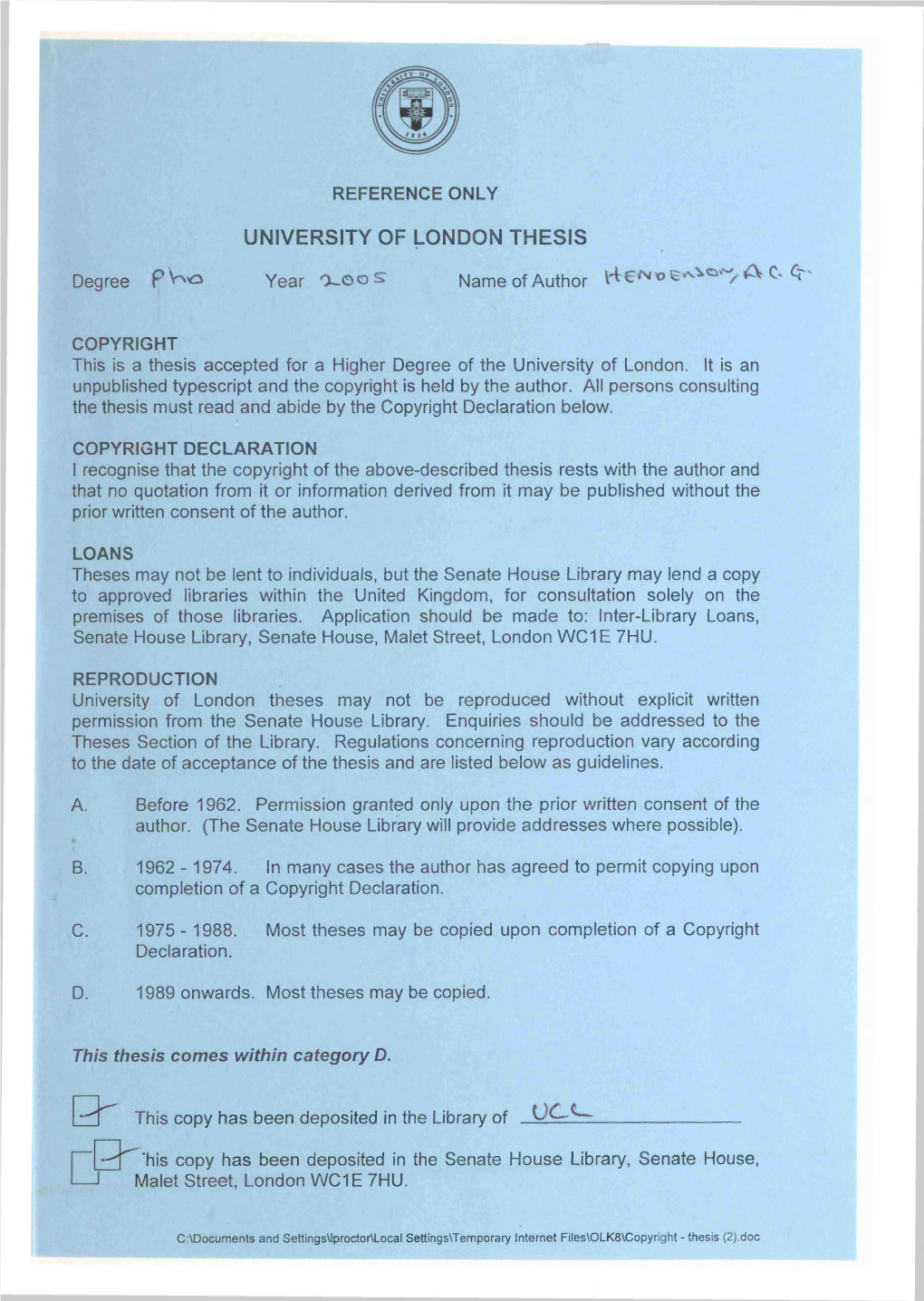 University of London Thesis