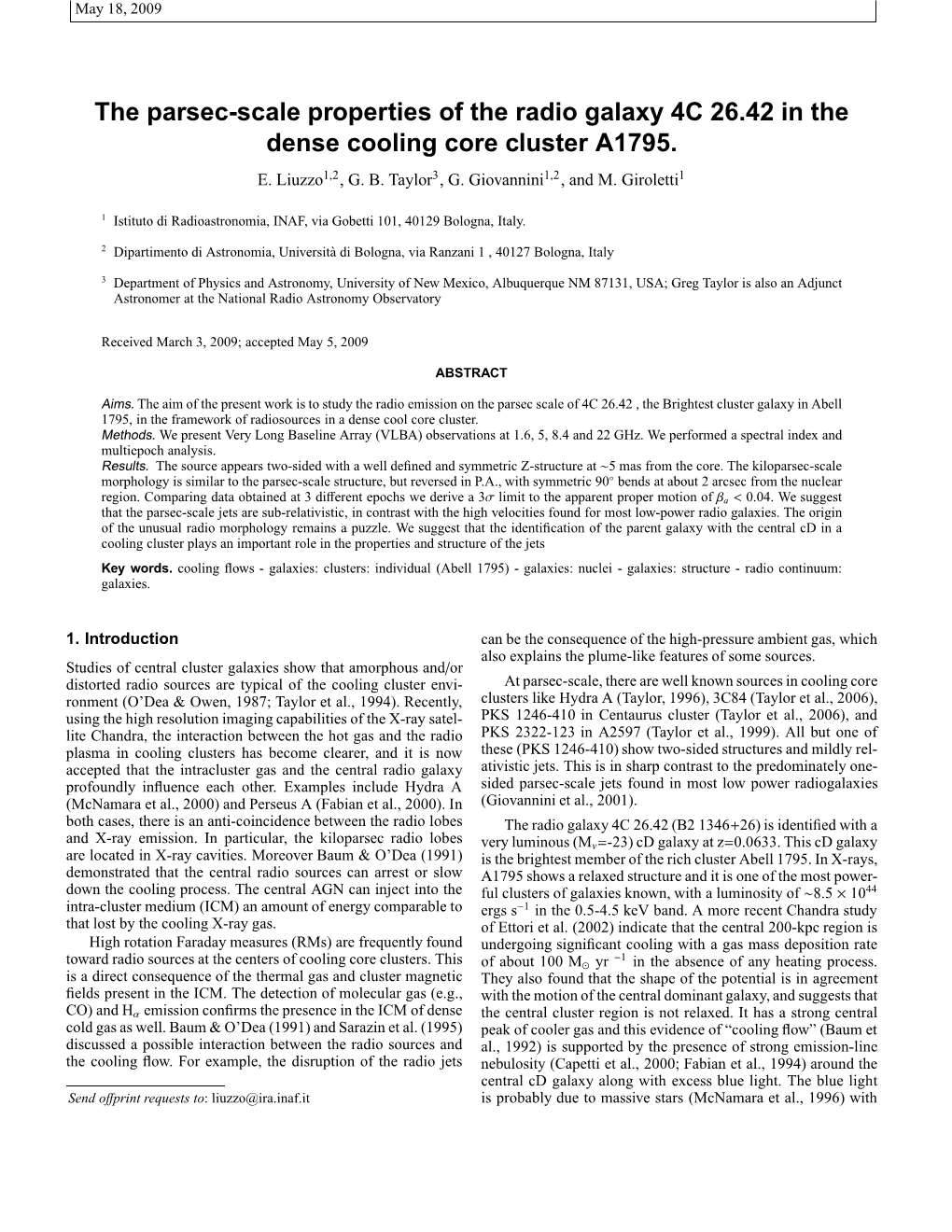 The Parsec-Scale Properties of the Radio Galaxy 4C 26.42 in the Dense Cooling Core Cluster A1795