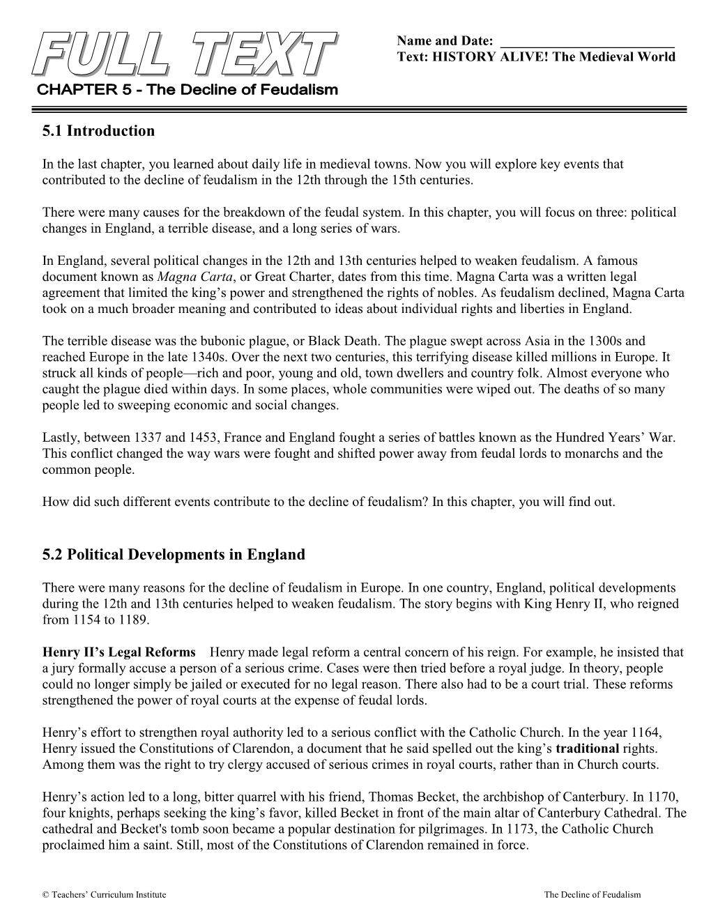 5.1 Introduction 5.2 Political Developments in England