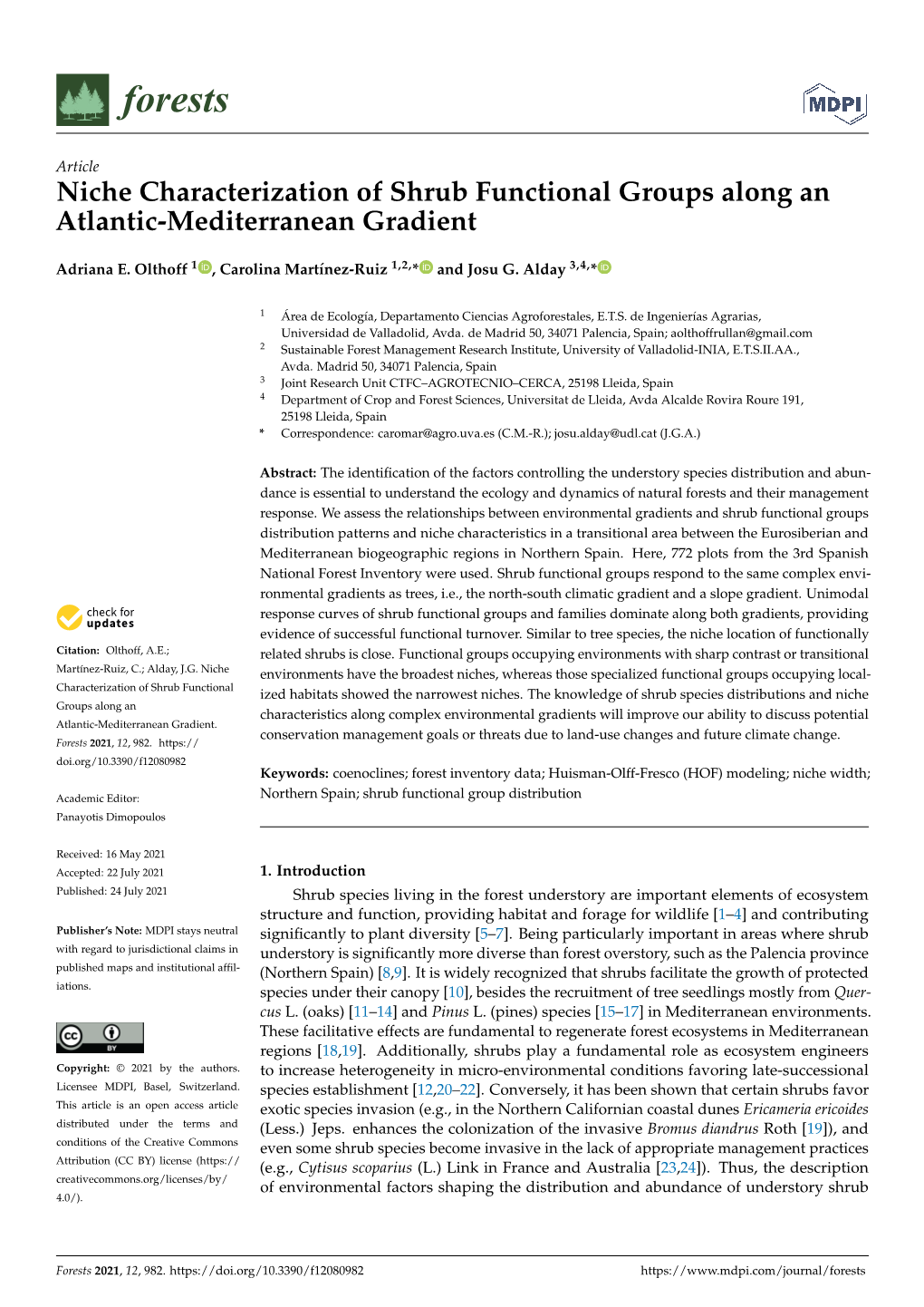 Niche Characterization of Shrub Functional Groups Along an Atlantic-Mediterranean Gradient