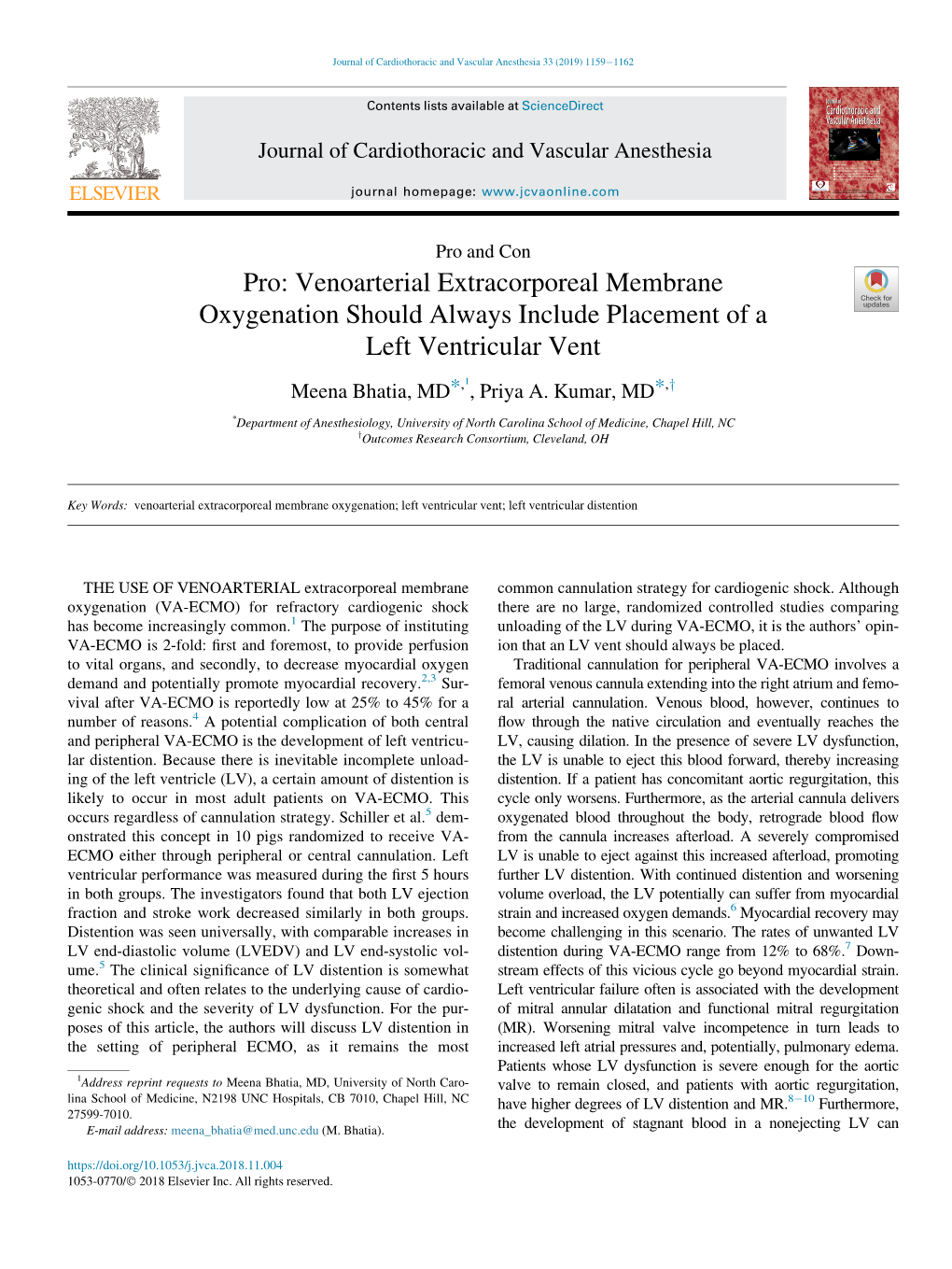 Pro: Venoarterial Extracorporeal Membrane Oxygenation Should Always Include Placement of a Left Ventricular Vent