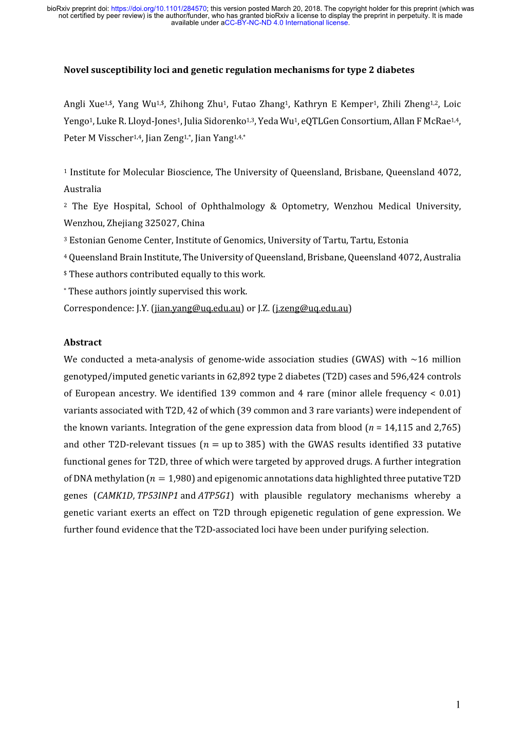 Novel Susceptibility Loci and Genetic Regulation Mechanisms for Type 2 Diabetes