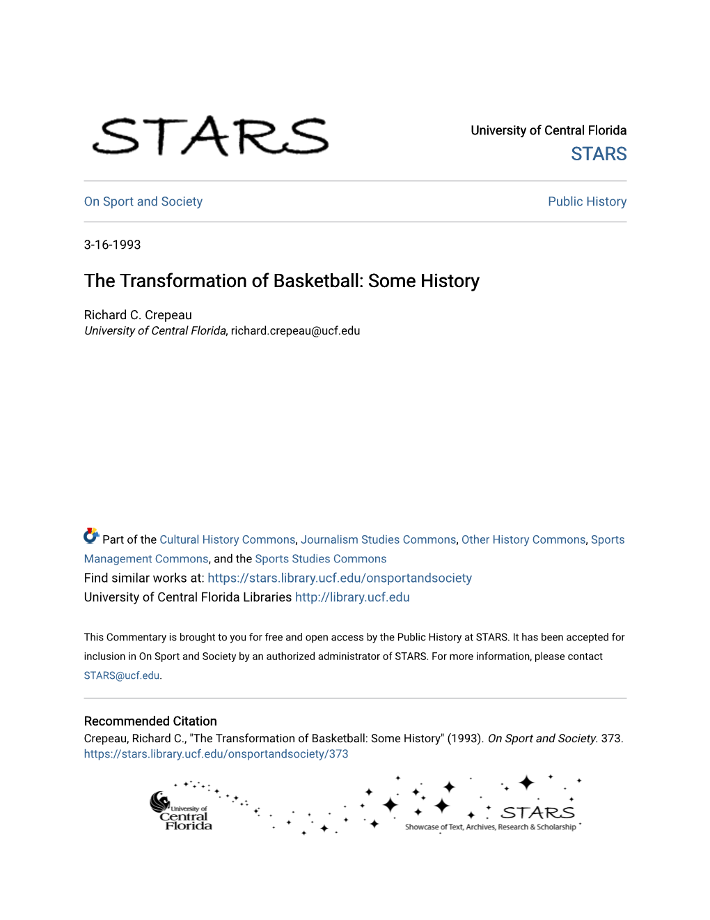 The Transformation of Basketball: Some History