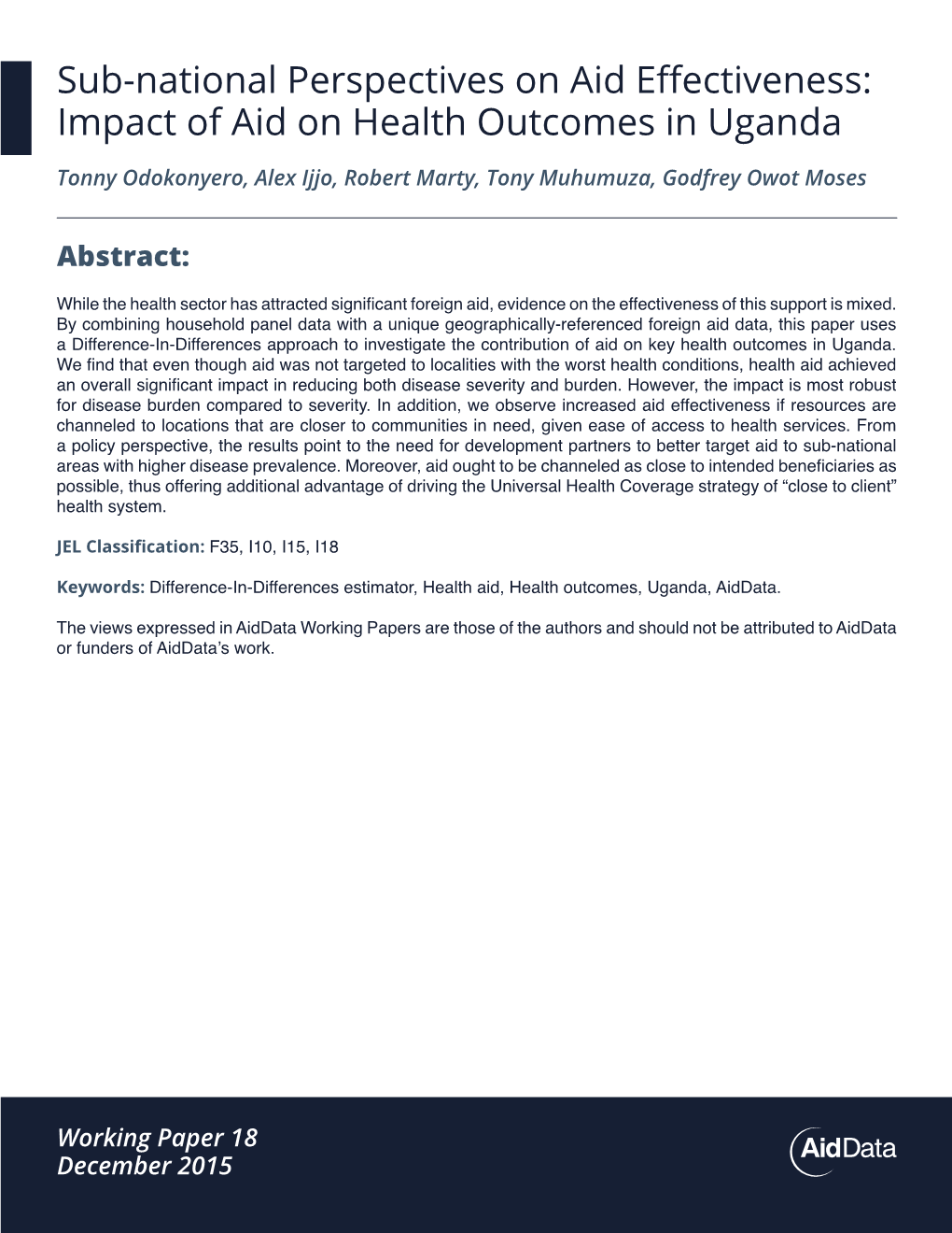 Sub-National Perspectives on Aid Effectiveness: Impact of Aid on Health Outcomes in Uganda