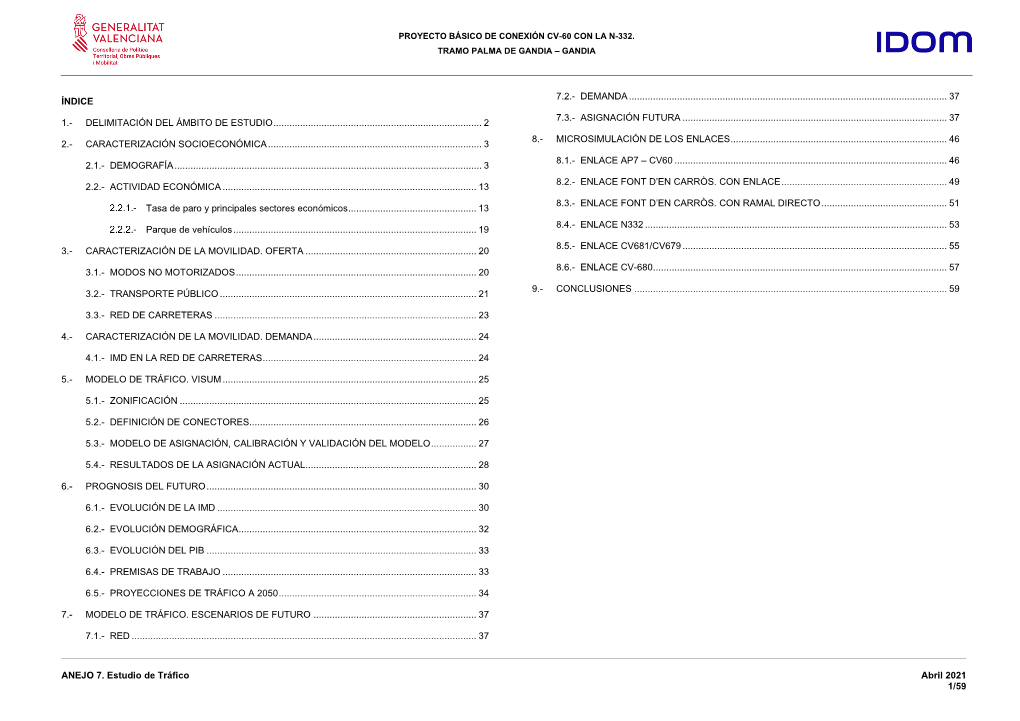 ANEJO 7. Estudio De Tráfico Abril 2021 1/59 ÍNDICE 1