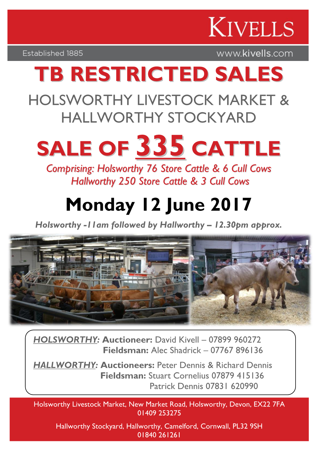 Tb Restricted Sales Sale of 335 Cattle