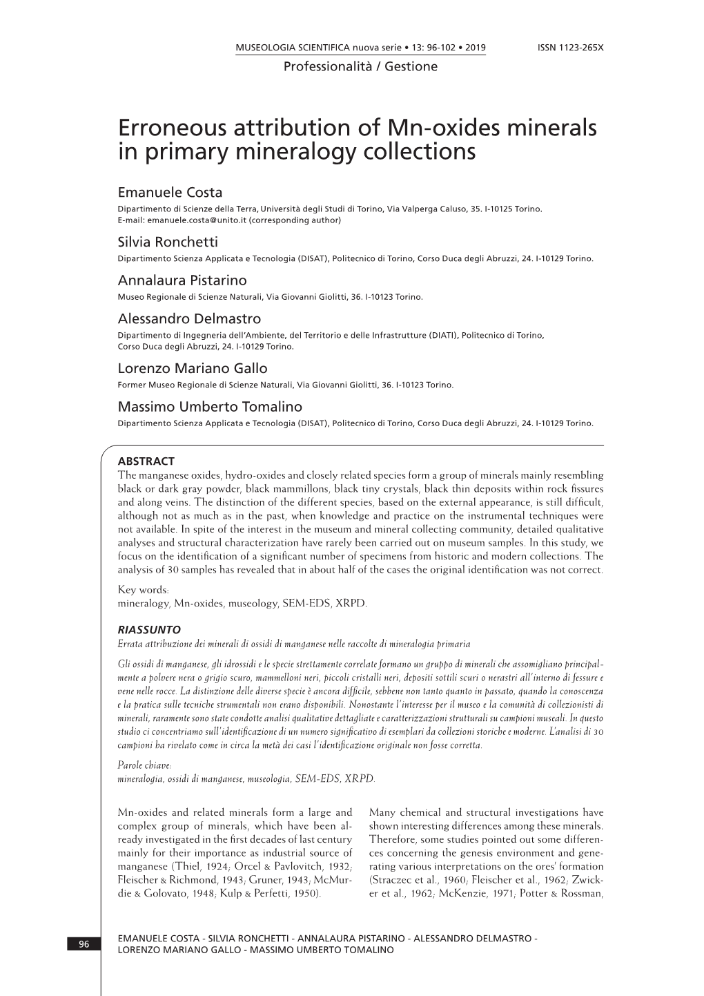 Erroneous Attribution of Mn-Oxides Minerals in Primary Mineralogy