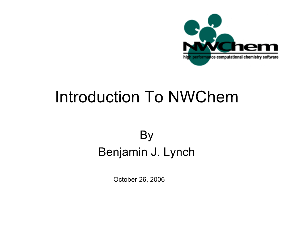 Introduction to Nwchem