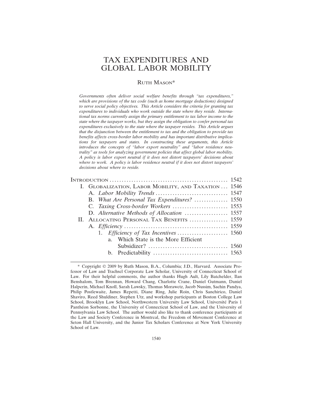 Tax Expenditures and Global Labor Mobility