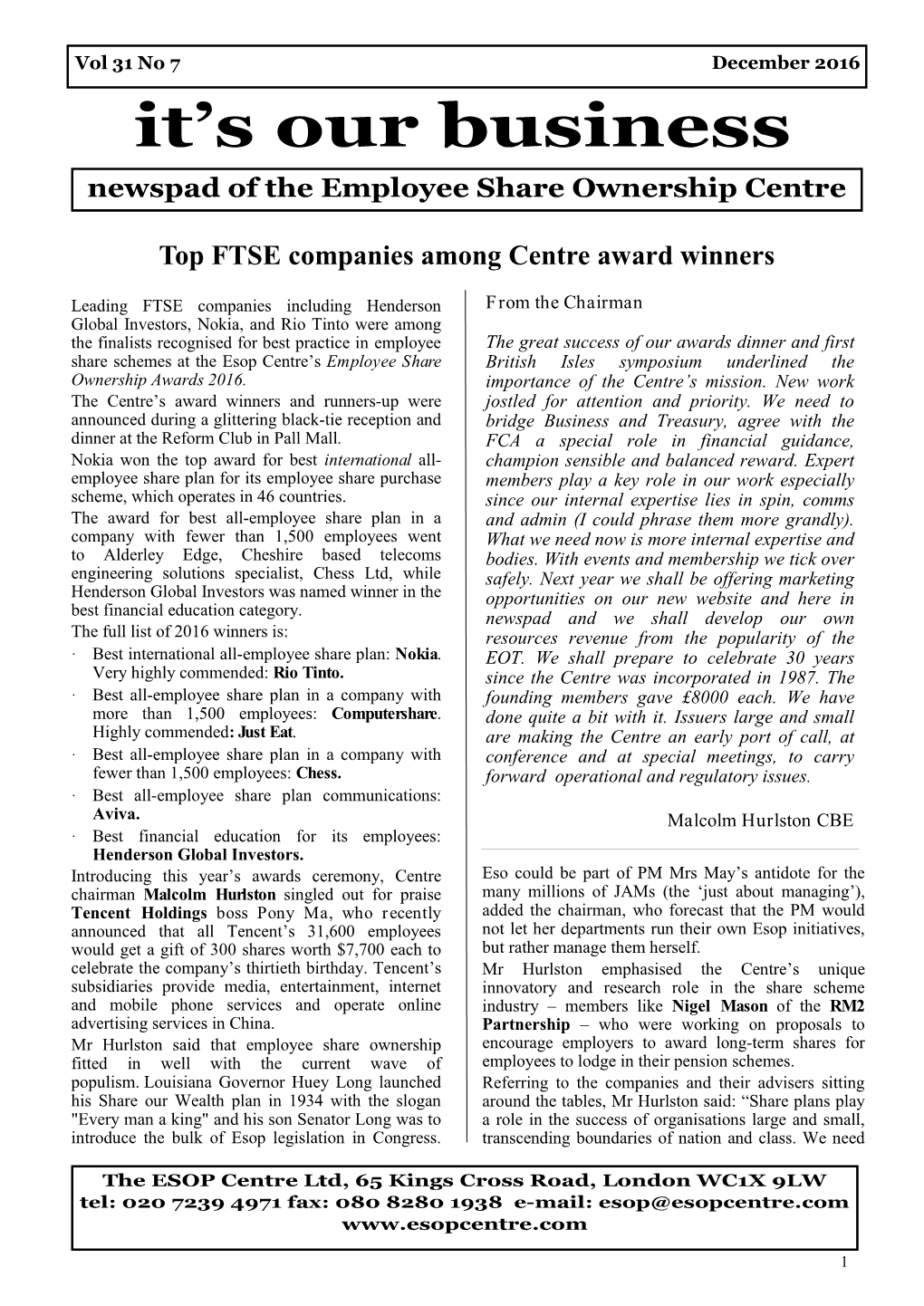 Top FTSE Companies Among Centre Award Winners