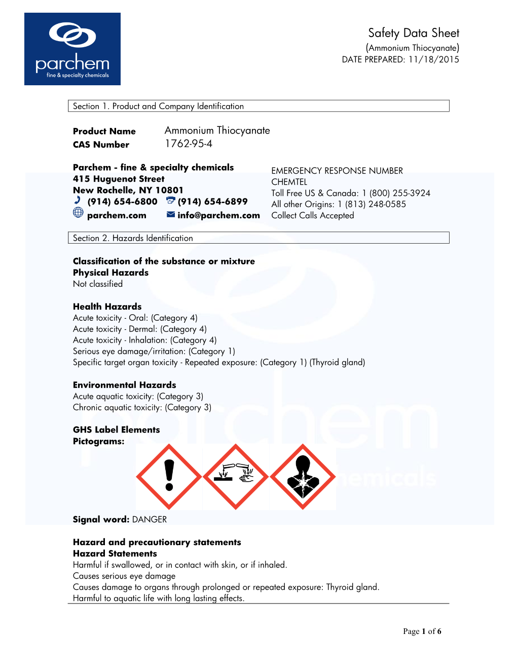 Safety Data Sheet (Ammonium Thiocyanate) DATE PREPARED: 11/18/2015