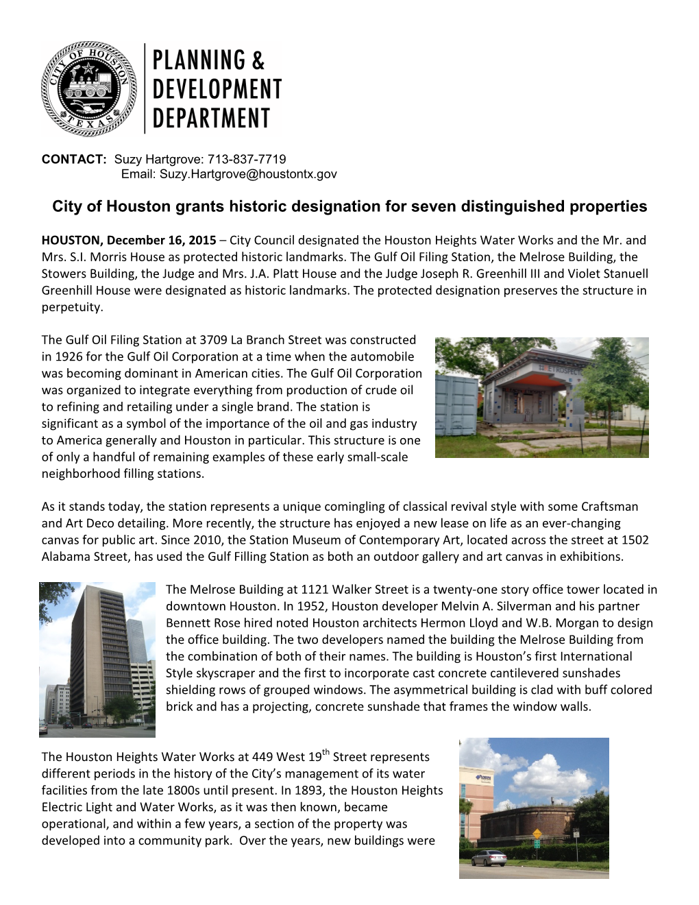 City of Houston Grants Historic Designation for Seven Distinguished Properties