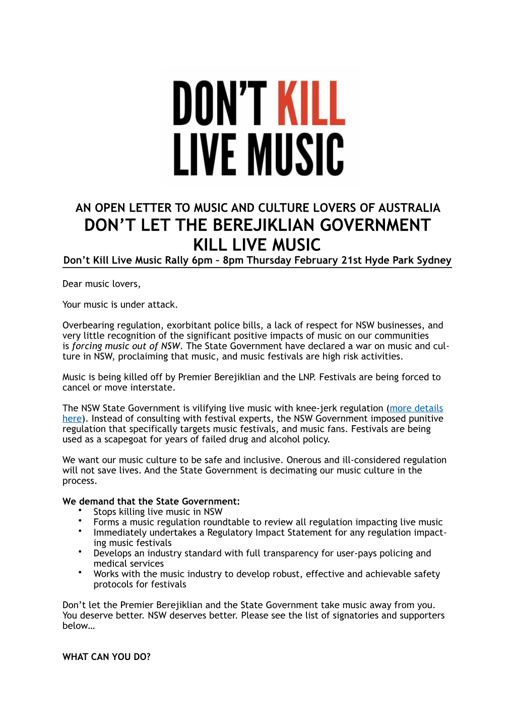 Don't Let the Berejiklian Government Kill Live Music