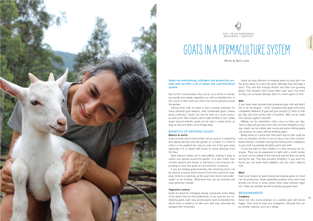GOATS in a PERMACULTURE SYSTEM Words by Beck Lowe