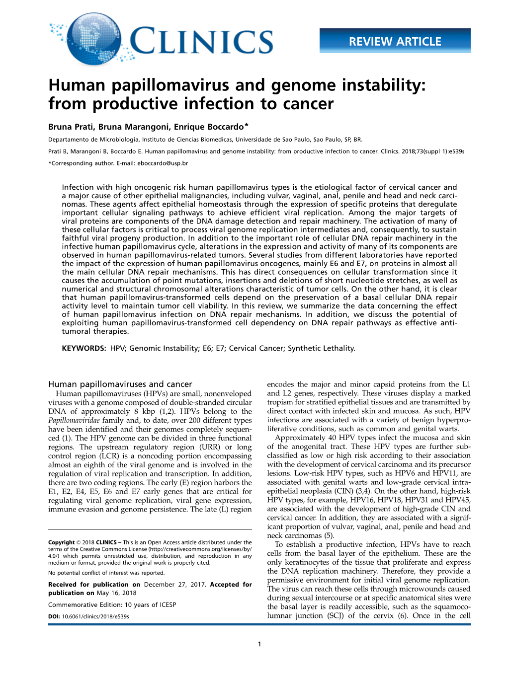 Human Papillomavirus and Genome Instability: from Productive Infection to Cancer