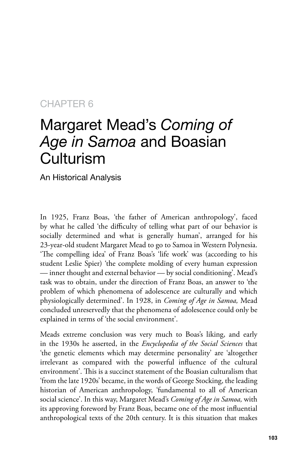 Margaret Mead's Coming of Age in Samoa and Boasian Culturism