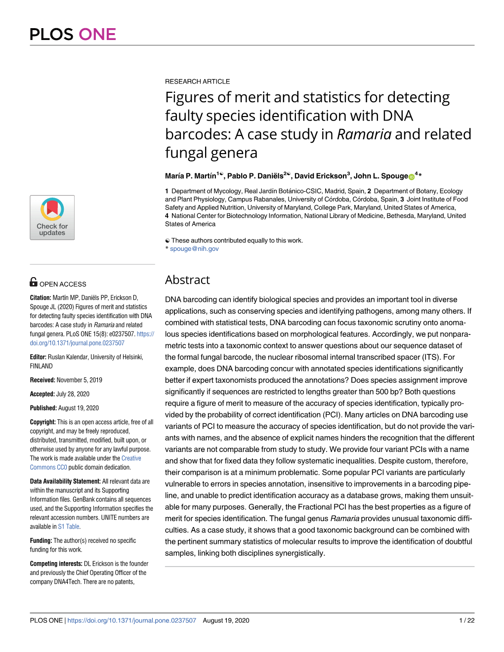 Figures of Merit and Statistics for Detecting Faulty Species Identification with DNA Barcodes: a Case Study in Ramaria and Related Fungal Genera