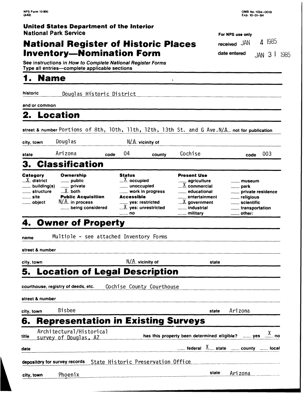 National Register of Historic Places Received JAN 4 Inventory—Nomination Form Date Entered JAN 3 I ,935 1. Name 2. Location 3