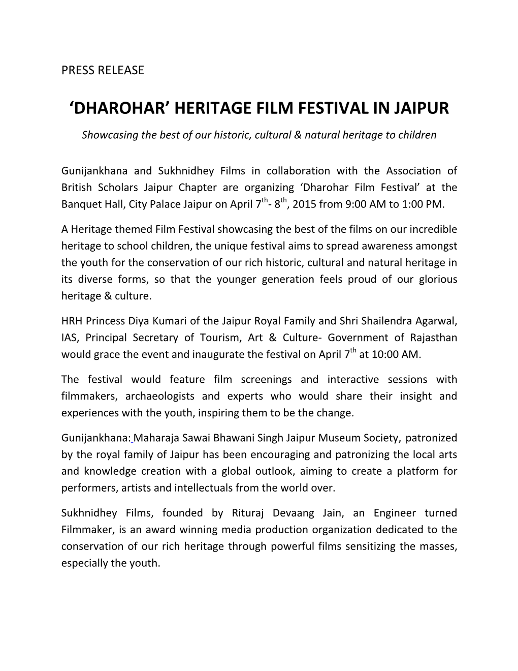 'Dharohar' Heritage Film Festival in Jaipur