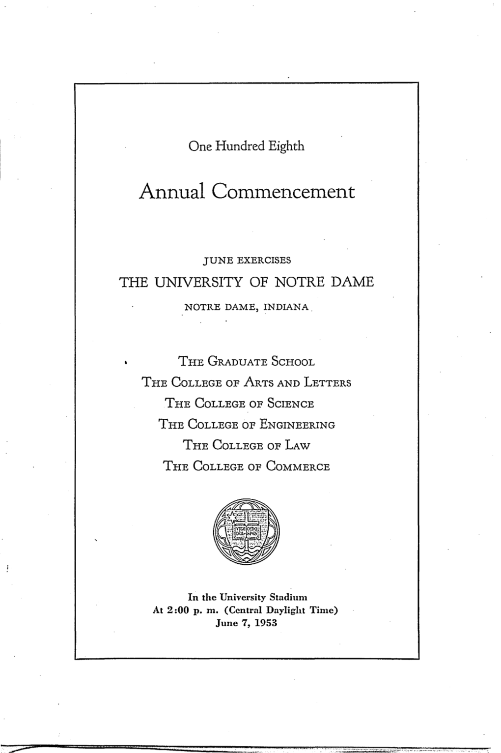 1953-06-07 University of Notre Dame Commencement Program