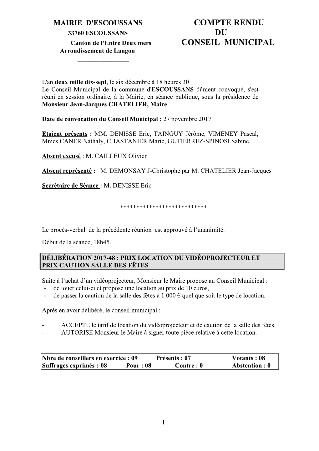 CONSEIL MUNICIPAL Arrondissement De Langon ______